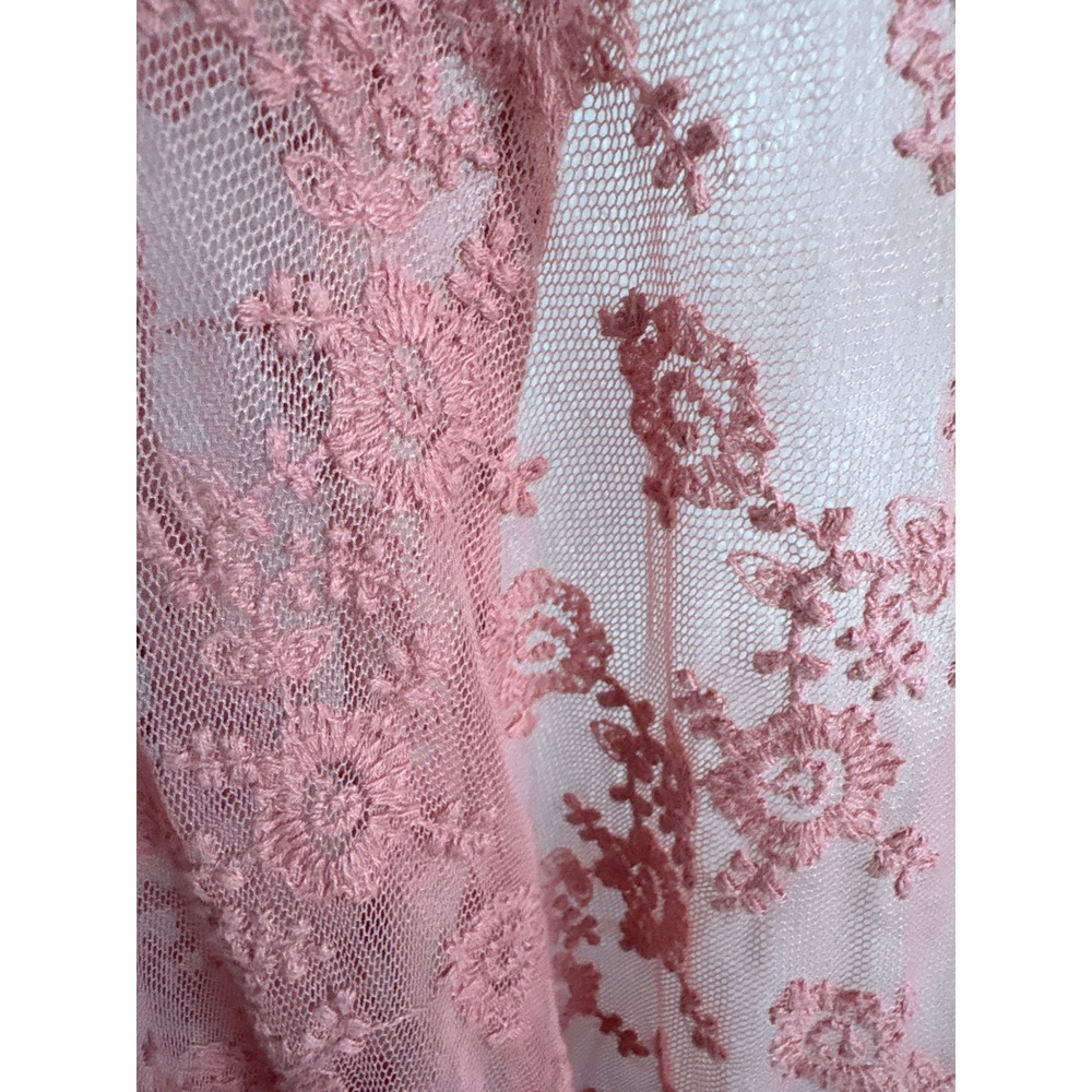 Dusty Rose Lace Open Kimono Sheer Floral Boho Festival Romantic Coquette Duster - Picture 5 of 7